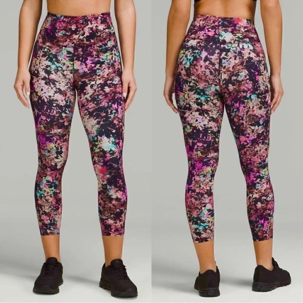 Lululemon Base Pace Hi Rise Crop 23" Leggings Stencil Blossom Multi Floral 4